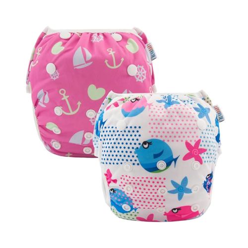 ALVABABY Swim Diapers 2pcs Baby & Toddler Snap One Size Reusable Adjustable Swim Diapers for Swim Classes SW09-10