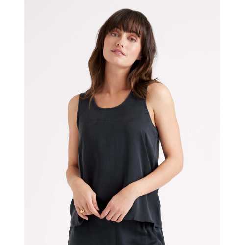 Women's 100% Washable Silk Pajama Tank in Black
