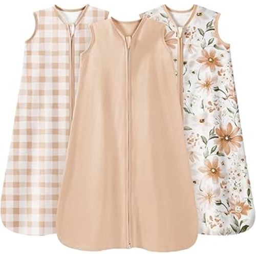 Baby Sleep Sack 0-6 Months Summer Sleep Sack 3 Pack 100% Cotton Baby Sleep Bag Wearable Blanket for Newborn Infant Orange Flowers & Plaid