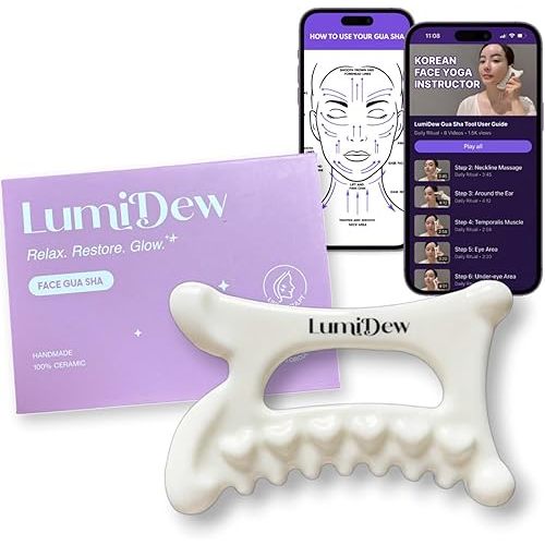 Ceramic Guasha Tool for Face & Body - Lymphatic Drainage Massager, Face Sculpting Tool, Jawline Shaper & Double Chin Reducer - Self Care Gifts
