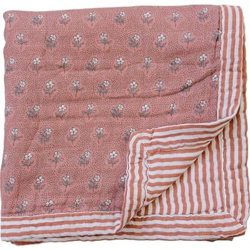 Mebie Baby Muslin Quilt, Vintage Pink Floral Pink Stripes, 100% Cotton Baby Blanket for Girls & Boys, Newborns to Toddler, Soft Swaddle Blanket, 47"x47"