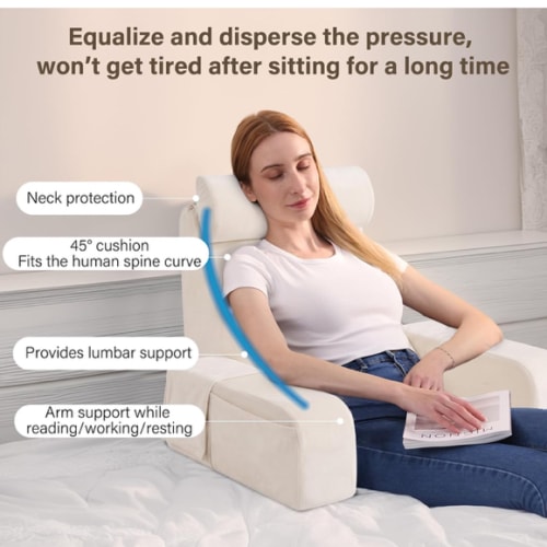 Amazon.com: ENITYA 19" Reading Pillow for Bed with Firm Back Support & Big Pockets | Back Pillow for Bed Sitting Up/Watching TV/Nursing/Recovery/Gaming,High Density Foam Filling,Machine Washable Cover,Ivory