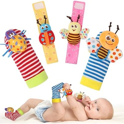 Bloobloomax Baby Rattles Toys for 0-12 Month, Infant Girl Boy Toys for Babies 3-6 Months, Newborn Hand & Foot Toys for 0 to 9 Months, Baby Shower Gifts Set with Wrist Rattle Socks (Light Blue)