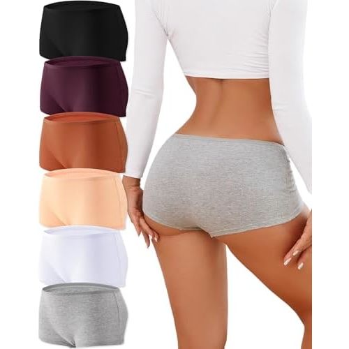 ALL OF ME Cotton Underwear for Women Boyshort Panties Full Coverage Boxer Briefs Stretch Boy Short Undies 6 Pack
