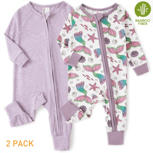 PatPat Bamboo Baby Pajamas, Snug Fit Long-Sleeved Zipper Sleepwear, 2 Pack, 0-24 Months
