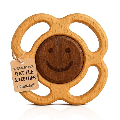 Sensory Rattle for Babies | Wooden Shaker Toy with Gentle Sound | Montessori Toy 0–6 Months