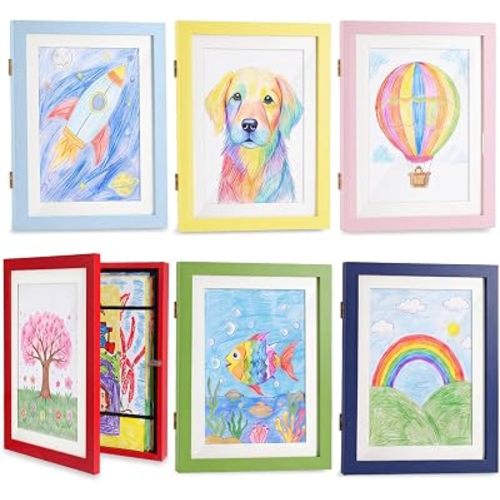 6 Pack Kids Artwork Frames Changeable Magnetic Colorful 8.5x11in Kids Art Frames Front Opening, Children Art Display Storage for Kid Drawings Photos Crafts Holds 130 Pcs