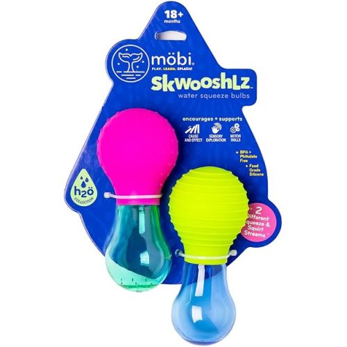 Mobi Skwooshlz Water Squeeze Bulbs - Silicone Baby Bath Toys, Baby Bathtub Toys for Toddlers, Latex and BPA Free, Food Grade Silicon, Easy to Clean - Toddler Ages 1-3 (Pack of 2)