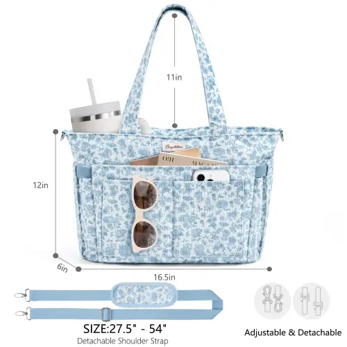 Bagstellar Corduroy Tote Bag for Women, 15.6 inch Laptop Work Bags with Large Cup Holder, Detachable Shoulder Strap Travel Handbag for Mom Wife Student Teacher Nurse Daily, Travel, Gym - TikTok Shop