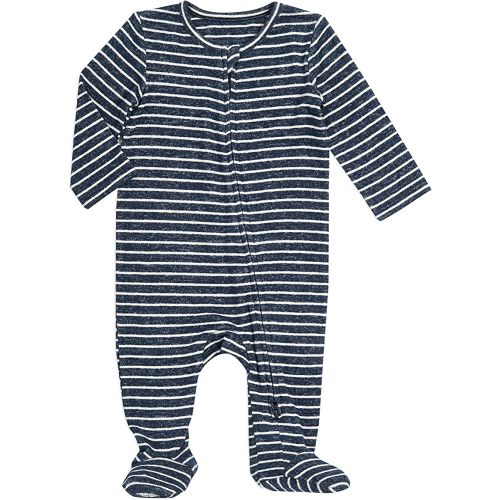 aden + anais Snuggle Knit Baby Boy Long Sleeve Zipper, One-Piece Footed Sleeper, Navy Stripe, 3-6M