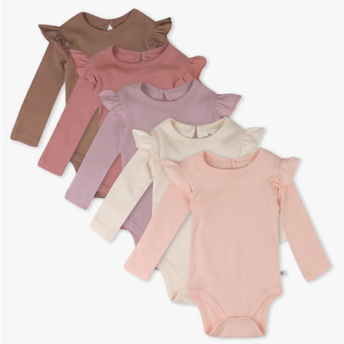 HonestBaby Long Sleeve Bodysuits Multipack Organic Cotton for Infant Baby Girls. 0-3 months.