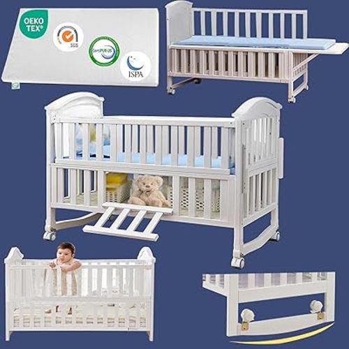 Portable Mini Baby Crib 4 in 1 with Memory Foam Mattress(38"by24") Included, Cunas para Bebes 2025 Convertible Crib 6 in1 with Foldable Storage Baby Playpen Bassinet Bedside Sleeper Bed(White)