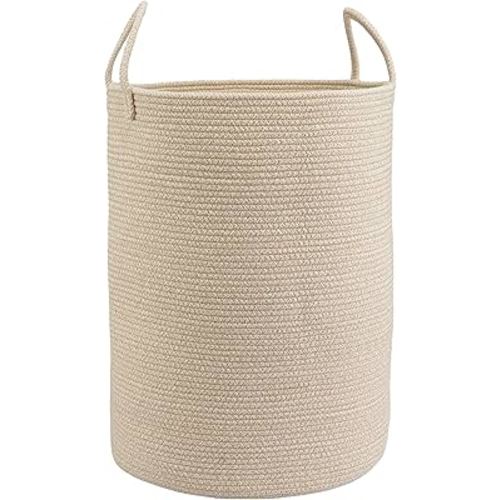 Woven Cotton Rope Laundry basket-16”X22” Laundry Hamper-Rope Storage Basket for Dirty Clothes, Toys and Blankets Perfect for Bathroom, Baby nursery and Living Room Storage (oatmeal, Large)