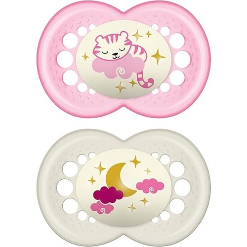 MAM Original Baby Pacifiers 6-16 Months, Binky For Newborn Babies, BPA-Free Skin Soft Silicone Nipple, Glows In The Dark, Developed With Medical Experts, 2 Pack, Sterilizer Case, Made In Europe