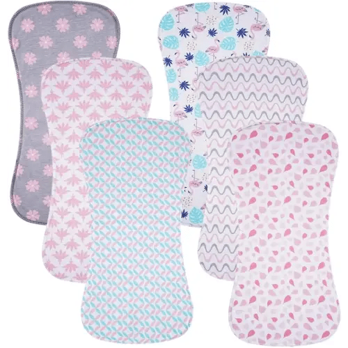 6 Pack Cotton Baby Burp Cloths Extra Absorbent Soft for Baby Boys and Girls (Pink02)