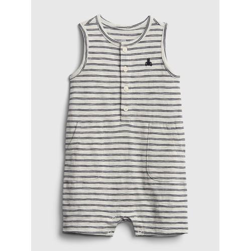 Baby 100% Organic Cotton First Favorite Stripe Shorty One-Piece in grey heather