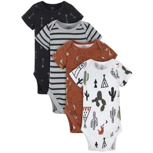 Modern Moments by Gerber Baby Boy Bodysuits, 4-Pack (Newborn-12 Months)