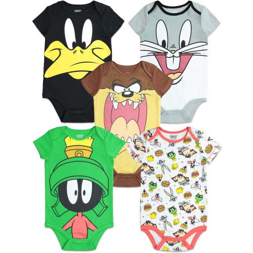 LOONEY TUNES Marvin the Martian Daffy Duck Tasmanian Devil Newborn Baby Boys 5 Pack Bodysuits Newborn to Infant