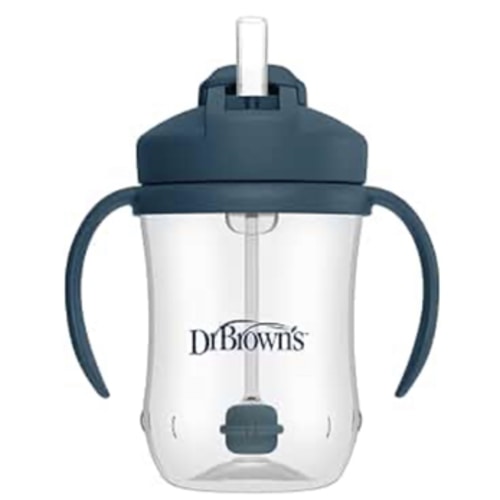 Dr. Brown's Milestones Baby's First Straw Cup, Training Cup with Weighted Straw, 9 oz/270 mL, BPA-free, 6m+, Dark Blue, 1-Pack