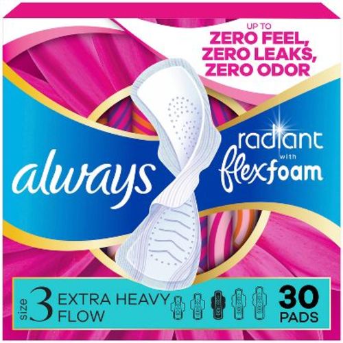 Always Radiant Extra Heavy Flow Absorbency with Flex Foam Pads - Scented - Size 3 - Size 3 - 30ct
