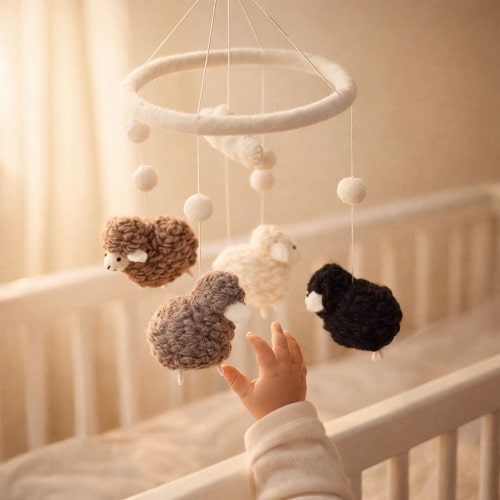 Handmade Wool Felt Sheep Mobile: Whimsical Nursery Decor