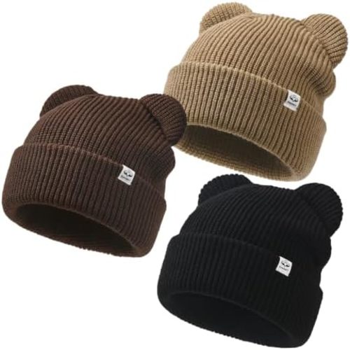 DANMY Baby Beanie Winter Knit Hat with Bear Ear for Infant Toddler Boys Girls Children Soft Knitted Hat Skull Cap