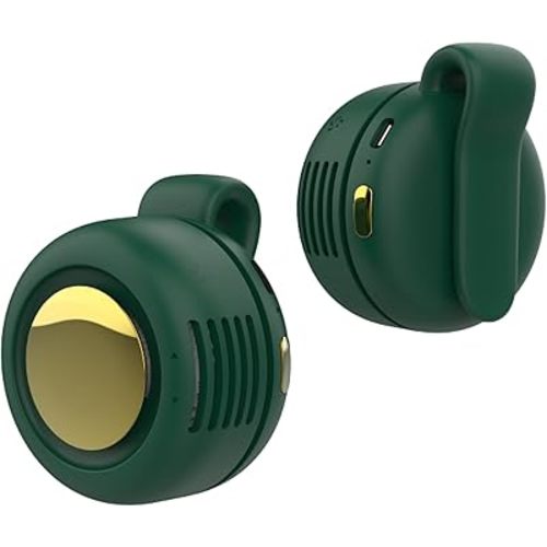 TFQXA1Z Portable Silent Clip On Bladeless Fan, Rechargeable Wearable Fan - Hands-Free Waist & Neck Cooling, 3 Speeds, 6H Runtime, USB-C Fast Charge (Green)