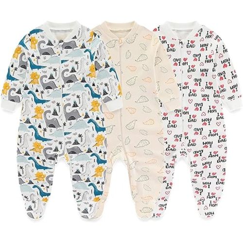 Newborn Baby 2-way Zipper Romper Cotton One-piece Jumsuit 3-pack, 0-24 Months