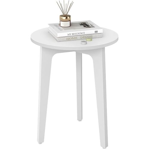 VASAGLE MAEZO Collection - Small Side Table, Round End Table, Nightstand with Tapered Legs, Curved Transitions, for Small Spaces, Living Room, Bedroom, Cloud White ULET237WB01S