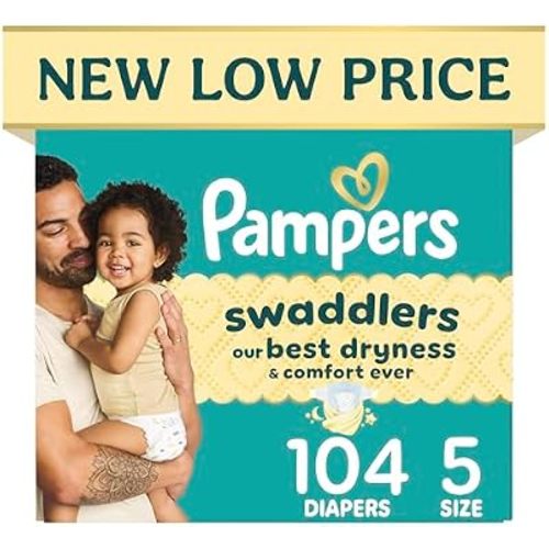 Swaddlers Diapers, Size 5 (20-37 lbs), 104 Count, Fragrance Free, Hypoallergenic, Absorbent, Pediatrician Recommended, Skin Safe