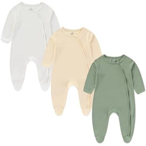 Baby Bamboo Rayon Romper Double Zipper Bodysuit Newborn Infant Solid Footies Jumpsuit 3 Pack