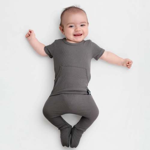 Front Opening Ready Set Romper® in Ribbed Stormy