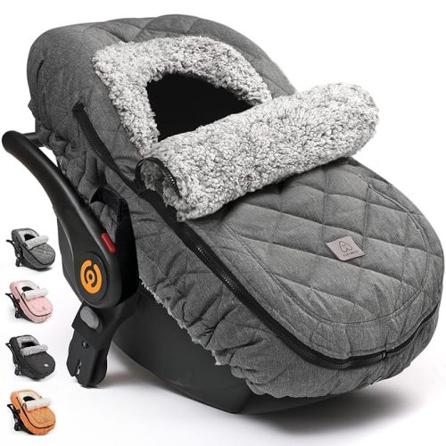 ACRABROS Car Seat Cover Baby: Winter Infant Carseat Canopy for Boy Girl Newborn, Zipper Peeping Window, Warm Cozy Cold Weather Waterproof Fitted, Heather Grey