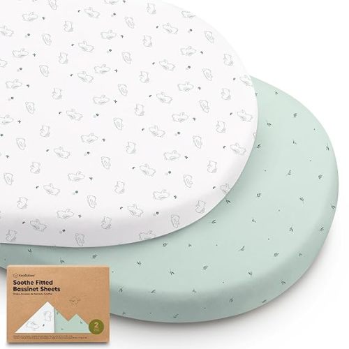 2-pk Organic Baby Bassinet Sheets Boys, Girls, Bassinet Fitted Sheet (Herb) | 100% Cotton Bassinet Mattress Sheets, Compatible with Halo Bassinest Swivel Sleeper, Graco, Baby Delight, Universal Fitted