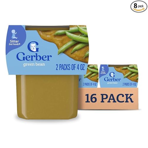 Gerber Stage 2 Baby Food, Green Beans Puree Tubs, No Added Salt, No Artificial Colors or Flavors, Baby Puree, 16-Pack
