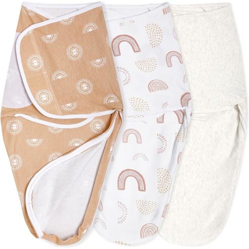 aden + anais Essentials Easy Swaddle Wrap Quick Change with Bottom Zipper, Snug Cotton Knit Baby Wrap Swaddle Blanket for Newborns, TOG 1.0, 3-Pack, Keep Rising, 0-3 Months, Small/Medium