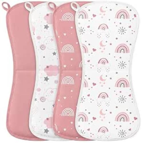 Burp Cloths Baby Girl, Large 21'' X 10'' Cotton Burping Cloths for Babies, Ultra Soft and Absorbent Burp Rags, 4 Pack Set Washcloths Newborn Spit Up Rags Pink Rainbow