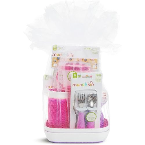 Munchkin® 1st Birthday Baby/Toddler Gift Set, Includes Sippy Cups, Plates, Feeding Utensils, Snack Catcher, Bath Toy and Teether, Pink