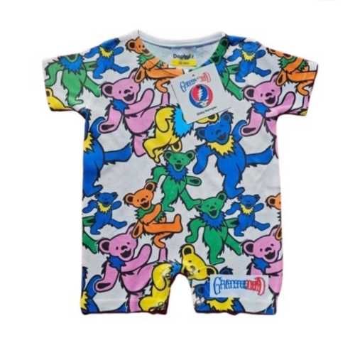 Officially Licensed Grateful Dead Baby Romper Swirling Dancing Bears Design, Infant and Toddler, Extra Soft, Baby Clothes 6-12 months