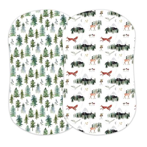 Baby Bassinet Sheets for Boy, Girl (Woodland Forest Animals) 2-Pack - Fitted Bedside Bassinet Sheets - Buttery Soft Cotton Blend for Standard Mattress Pad - Compatible with Halo BassiNest