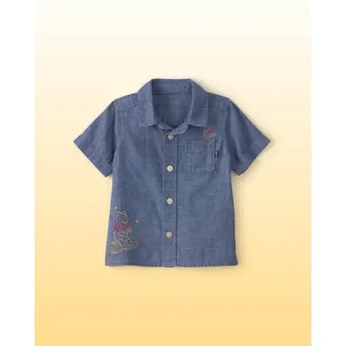 Baby Boy Disney© Winnie the Pooh Chambray Embroidered Button-Down Shirt - Medium Wash - OshKosh B'gosh | Carter's
