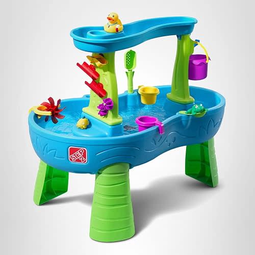Step2 Rain Showers Splash Pond Water Table, Kids Water and Sand Activity Sensory Playset, Summer Outdoor Toys, 13 Piece Water Toy Accessories, For Toddlers 1.5+ Years Old, Blue & Green