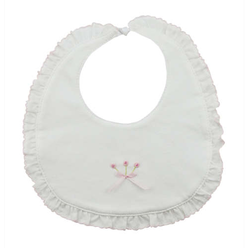 Baby Girl's White Ruffle Bib with Rosebuds
