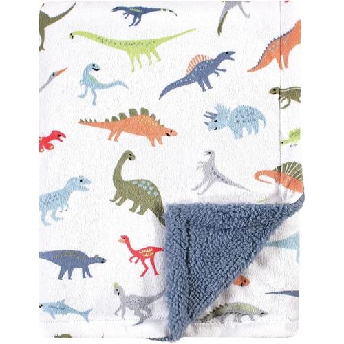 Hudson Baby Unisex Baby Plush Mink and Sherpa Blanket, Dinosaurs, One Size