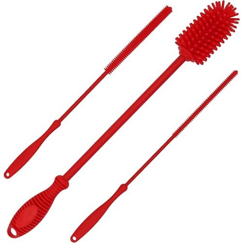 12.5" Silicone Bottle Brush & Straw Cleaner Brush Set, Bottle Cleaner Brush for Hydro Flasks, Sports Bottles & Reusable Straws, Water Bottle Brush Cleaner for Narrow Neck Containers