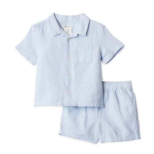 Amazon Essentials x Sofia Grainge Toddlers and Baby Boys' Cotton Linen Short Sleeve Shirt & Shorts Play Set