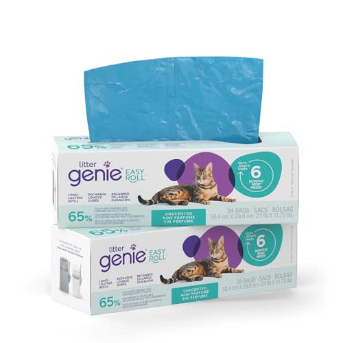 Litter Genie Easy Roll Refill Bags (2-Pack) | 65% Recycled Plastic | Up to 12 months of supply in 2 Rolls of 24 tear-off Bags | Zero Plastic Packaging Cat Litter Bags