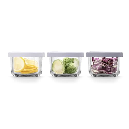 Comotomo Glass Baby Food Storage Containers, 4 oz Jars with Silicone Lids, Airtight Baby Food Prep Cups for Purees, Snacks, Daycare and Small Leftovers, Microwave and Dishwasher Safe, Set of 3