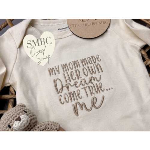 Made Her Own Dreams Come True SMBC Baby Outfit announcement IVF IUI Donor Conceived Embroidered Bodysuit Single Mom by Choice Gift Solo Mom