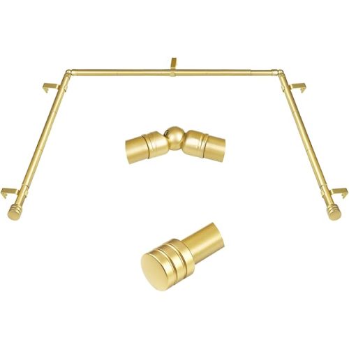 Bay Window Curtain Rods, HOTOZON 7/8 Inch Curtain Rods for Bay Windows 48-84 Inch(Center Rod), 32-58 Inch Side Rods for Windows, Heavy Duty Decorative Drapery Rod with End Cap Finials, Antique Gold